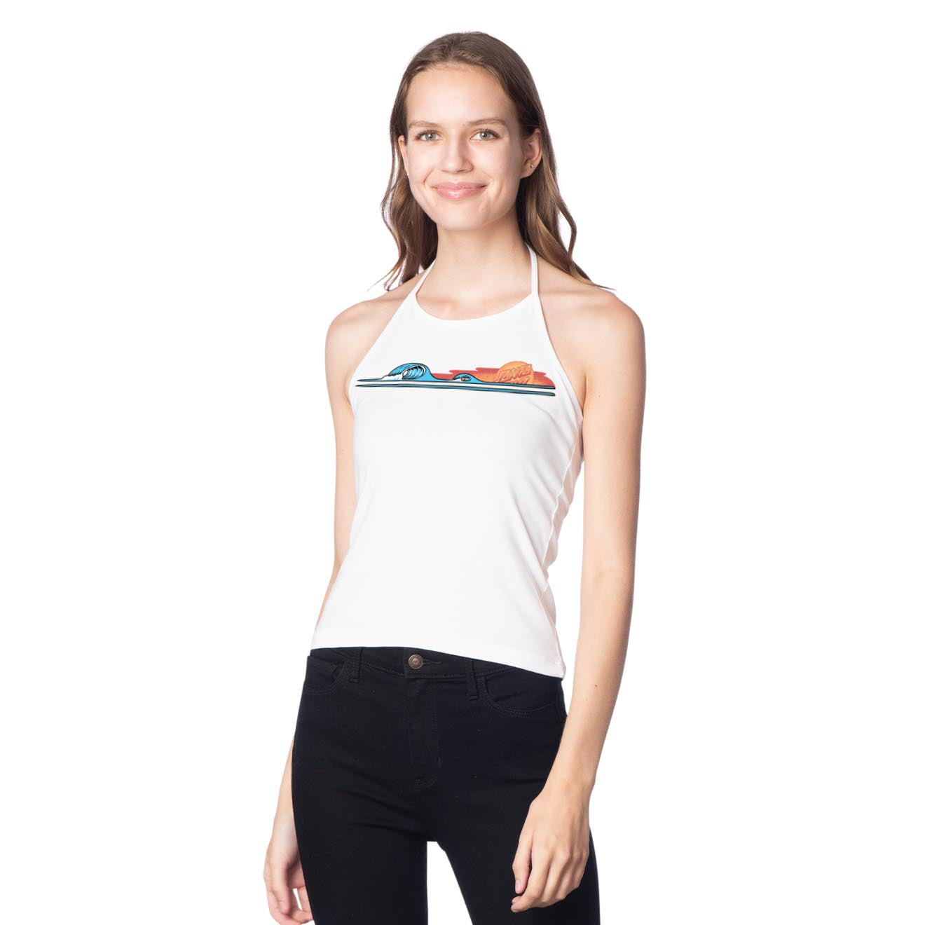 Sunrise Strip Tank Fitted Halter T-Shirt Black Santa Cruz